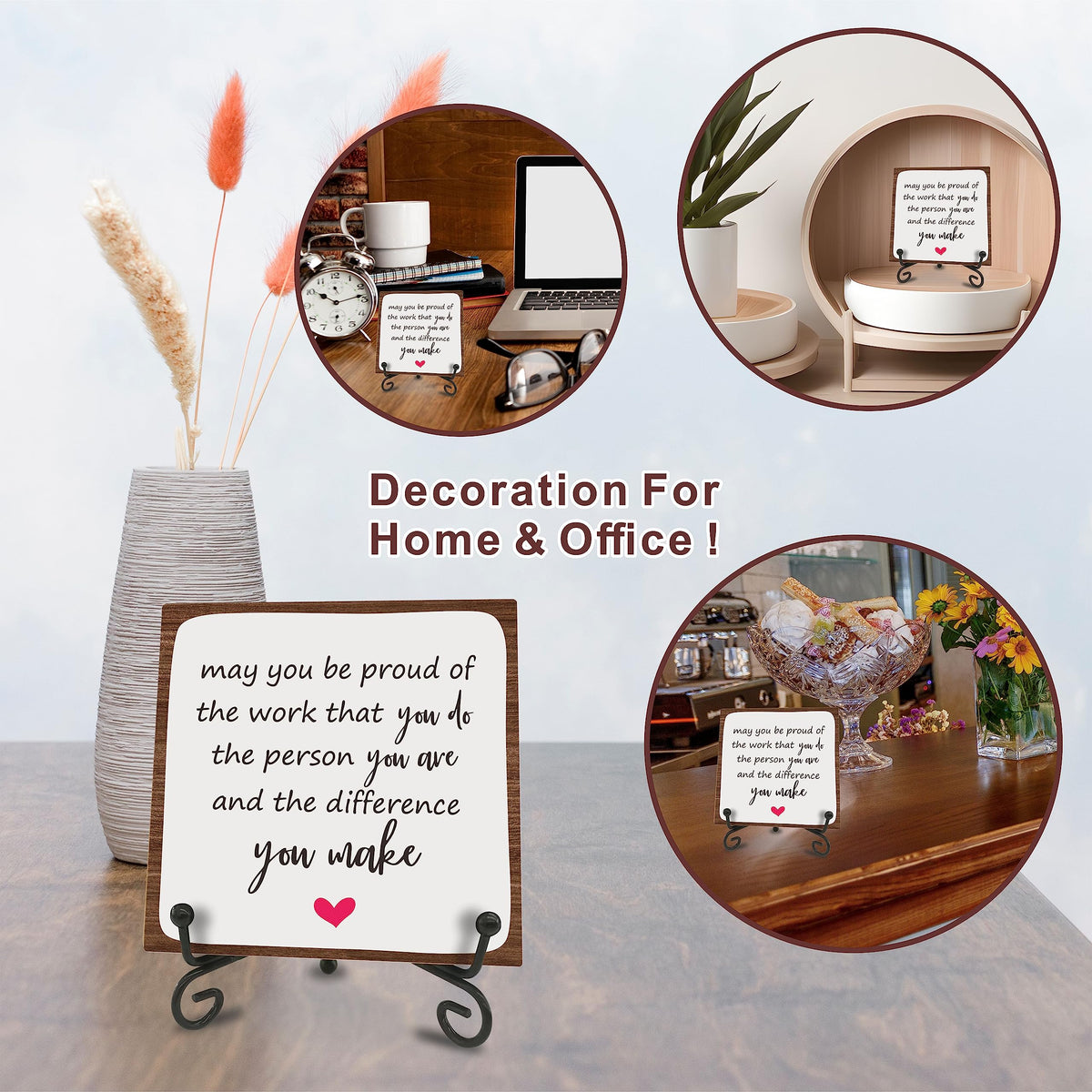 Wooden Gift Sign Positive Reminder - May You Be Proud- Motivational Wood Plaque With A Support Frame - Home & Office Inspirational Gifts For Women And Man,Coworker Office Desk Decor & Accessories - A16