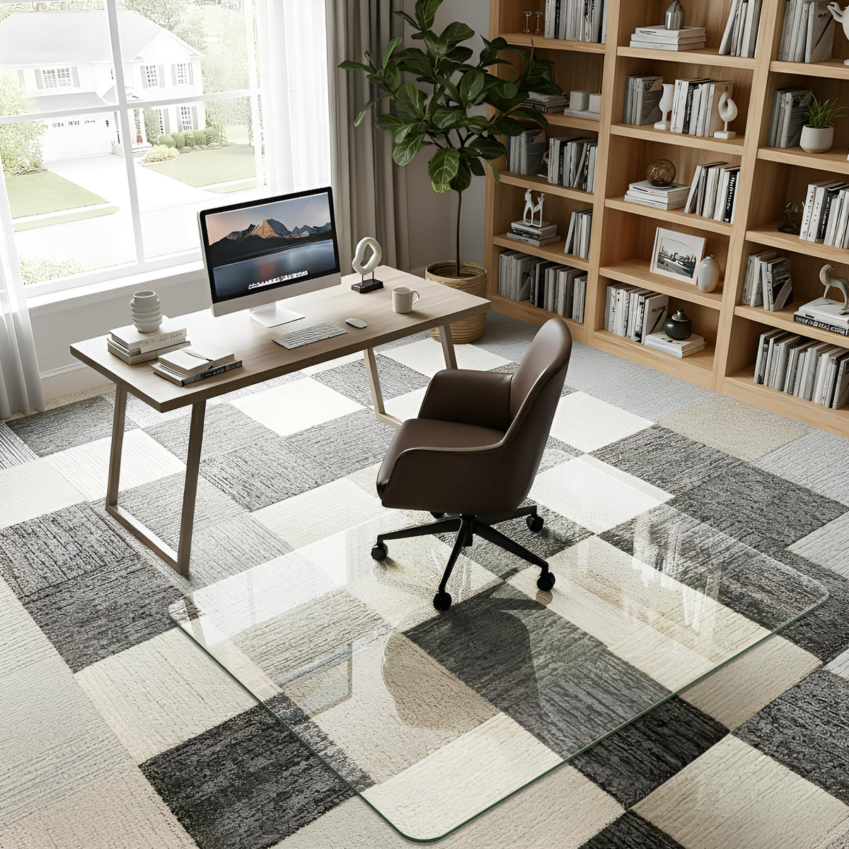 Homsion 36"x48" Tempered Glass Office Chair Mat for Carpet & Hardwood Floor, 1/6" Thick Clear Floor Protector Desk Chair Mat with Rounded and Polished Edges