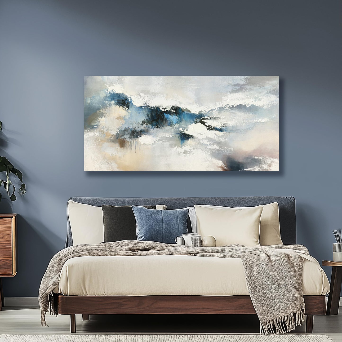 Yuaxker Large Abstract Wall Art Aesthetic Wall Decor Blue and White Artwork Wall Hanging Canvas Painting for Living Room Bedroom Dining Room Office Home Decor 30x60 Inch