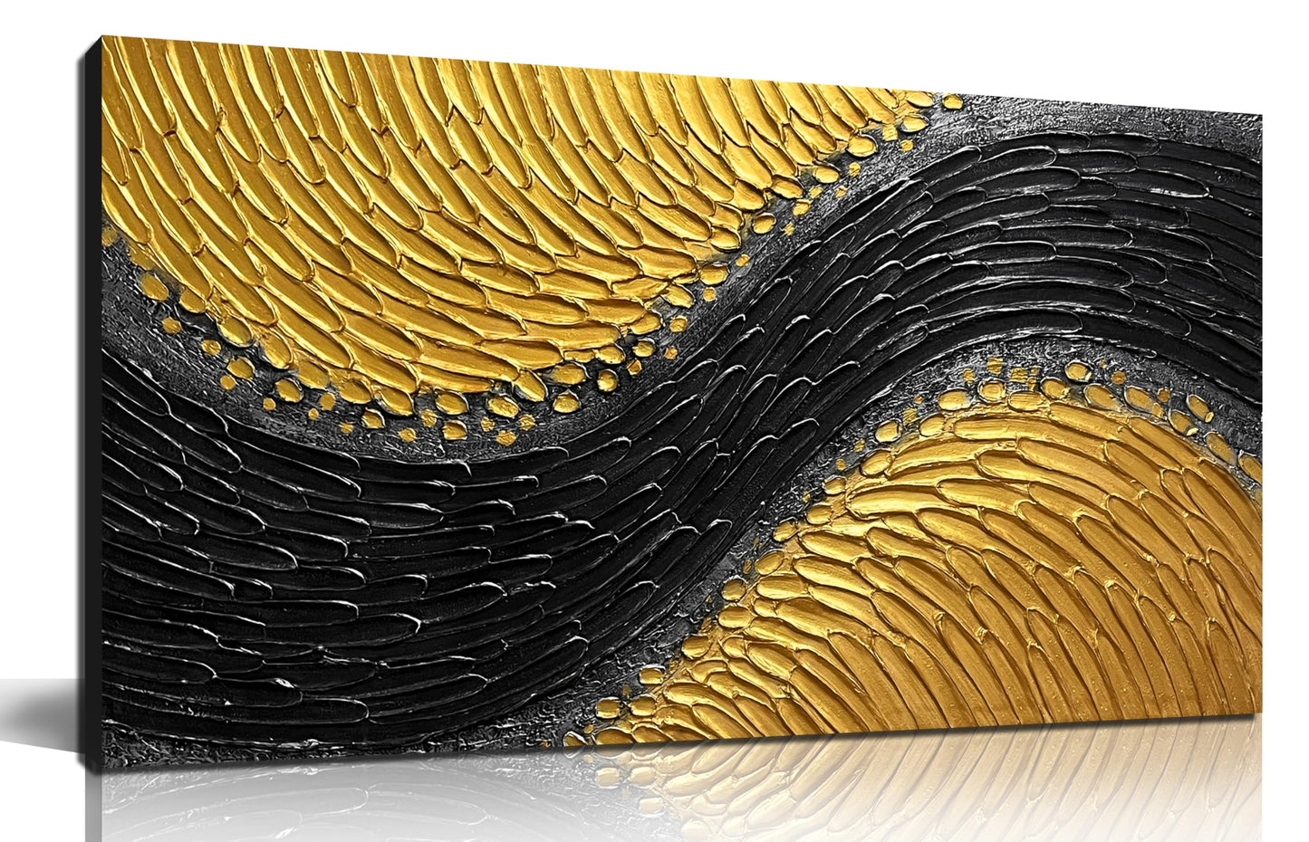 CPKATMT Abstract Painting Wall Art for Living Room Black and Gold Wall Art for Office 3D Textured Canvas Wall Decor for Bedroom Size 20 x 40 Inch