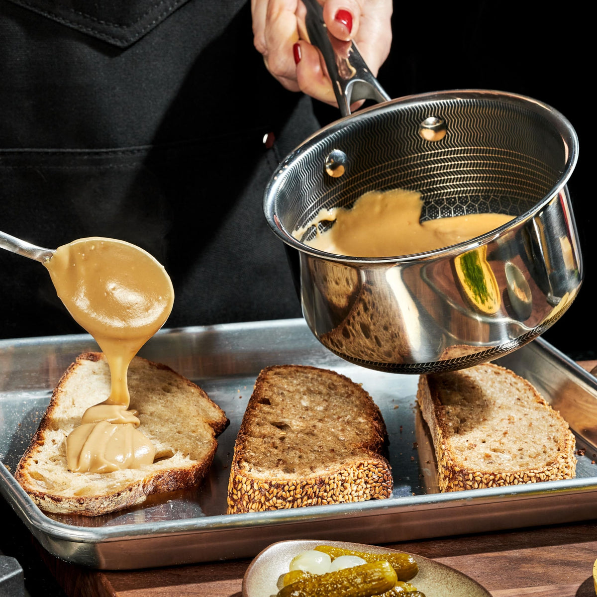 HexClad Hybrid Nonstick 1-Quart Saucepan with Tempered Glass Lid, Stay-Cool Handle, Dishwasher-Friendly, Oven-Safe Up to 900°F, Induction Ready, Compatible with All Cooktops