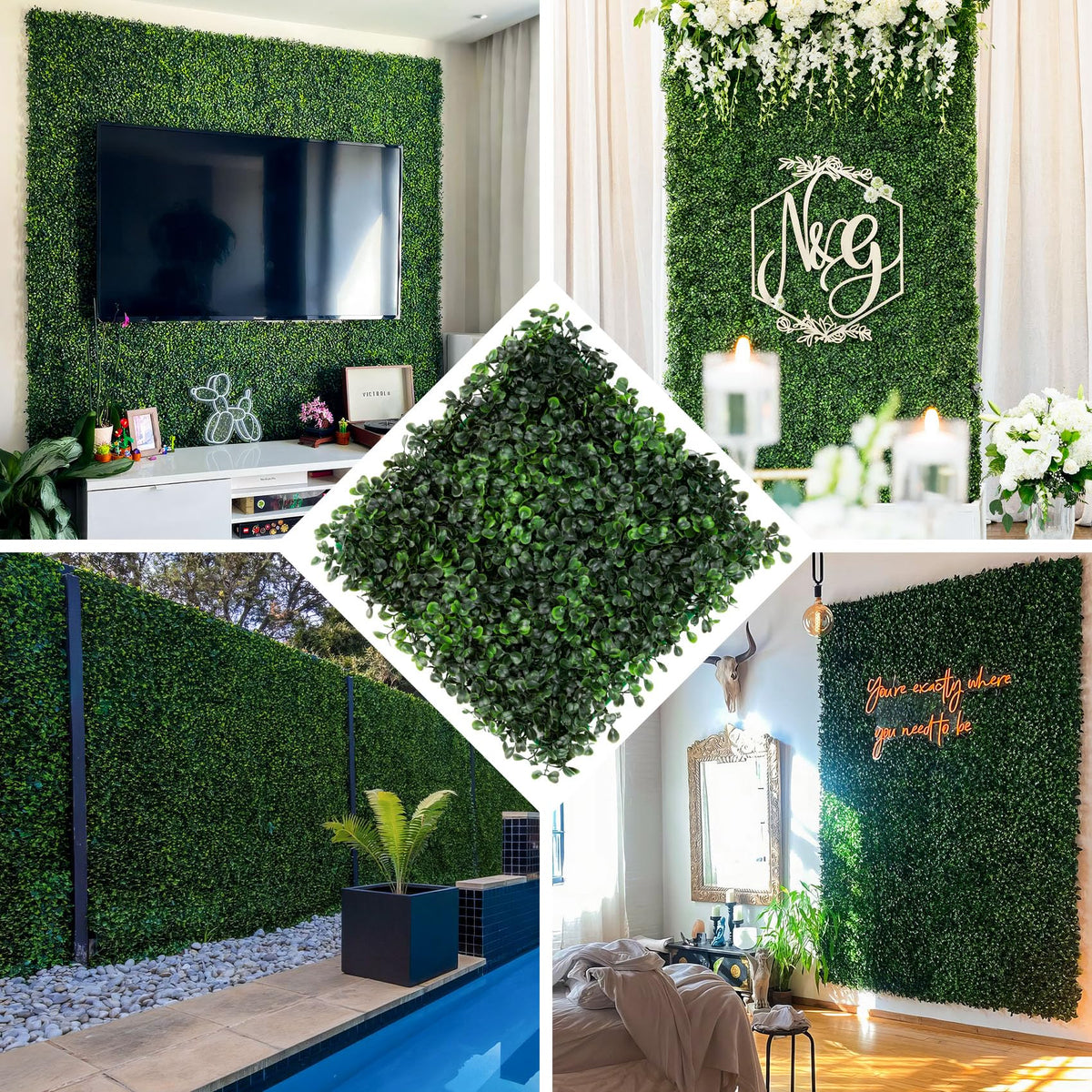 Ticanros Grass Wall 12 Pack 10"x10" Artificial Boxwood Hedge Wall Panels, Privacy Hedge Screen Faux Boxwood for Outdoor,Indoor,Garden,Fence,Backyard,Greenery Walls