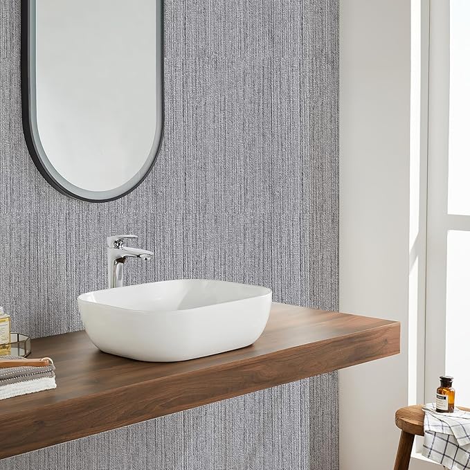 Grey Grasscloth Peel and Stick Wallpaper Faux Linen Textured Self Adhesive
