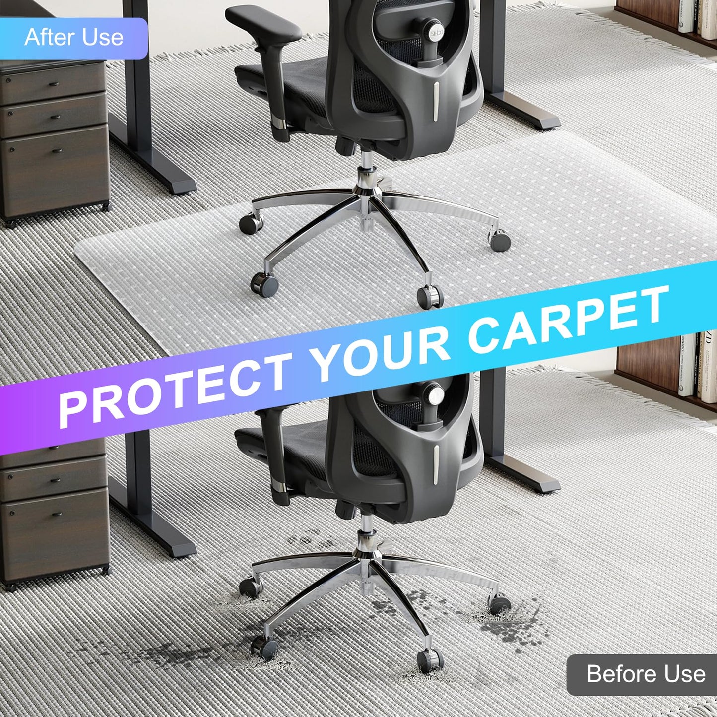 Vicwe Office Chair Mat for Carpet, 32''x 48'' Computer Desk Chair Mat for Carpeted Floors, Easy Rolling Hard Mat for Office Chair on Carpets, Anti-Slip Carpet Protector Mat Clear,Ship Flat