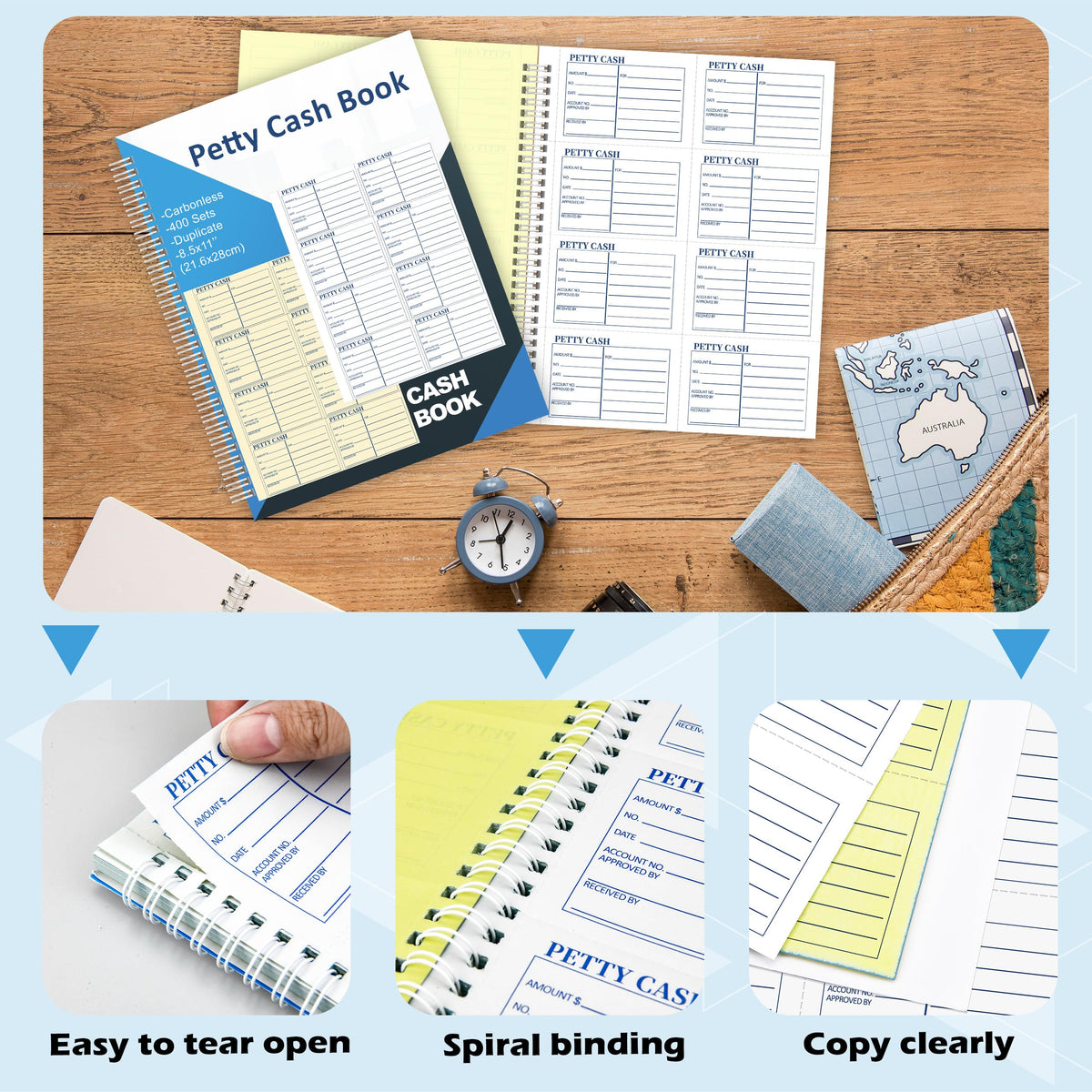 400 Sets Petty Cash Log Book 8.5 x 11 Inch 2 Part Conbonless Copy Petty Cash Receipt Book Cash Receipt Book Deposit Slips Carbonless Duplicate for Office Business Store Accounting (1)