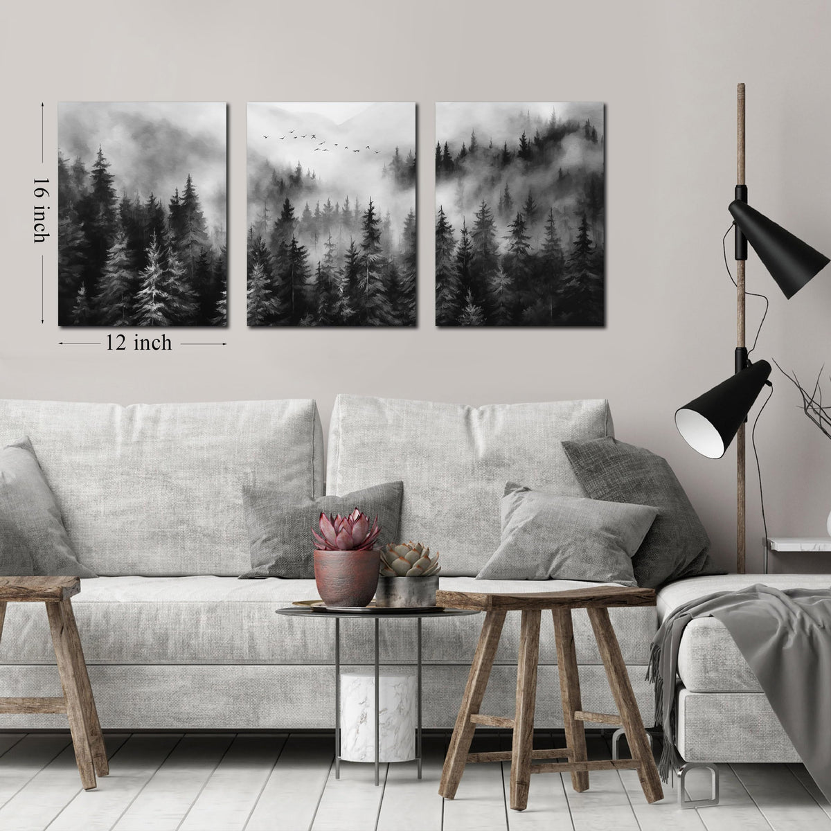 TYTAUPT Foggy Forest Canvas Wall Art for Bedroom Black and White Pictures Wall Art for Living Room Home Office Wall Decor 12 x 16 Inch x 3 Pieces