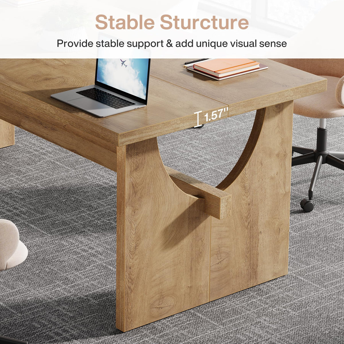 Tribesigns Executive Office Desk, 63-Inch Farmhouse Computer Desk, Large Writing Study Conference Table with Sturdy Legs, Business Workstation Table for Home Office, Rustic Brown