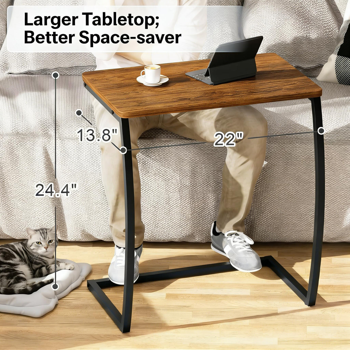 SRIWATANA Side Table, End Table, Vintage C-Shaped Couch Table for Sofa Laptop Coffee Snack, Walnut
