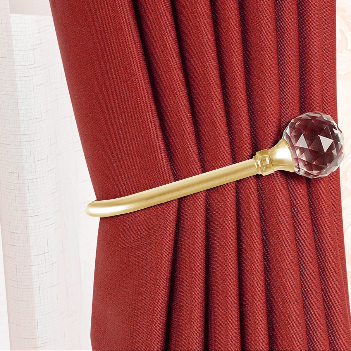 Curtain Holdback, 2pcs Wall Mounted Drapery Tiebacks with Clear Crystal Ball, Heavy Duty Metal Decorative Window Drapery Curtain Holder Curtain Hooks with Screws, Sliver