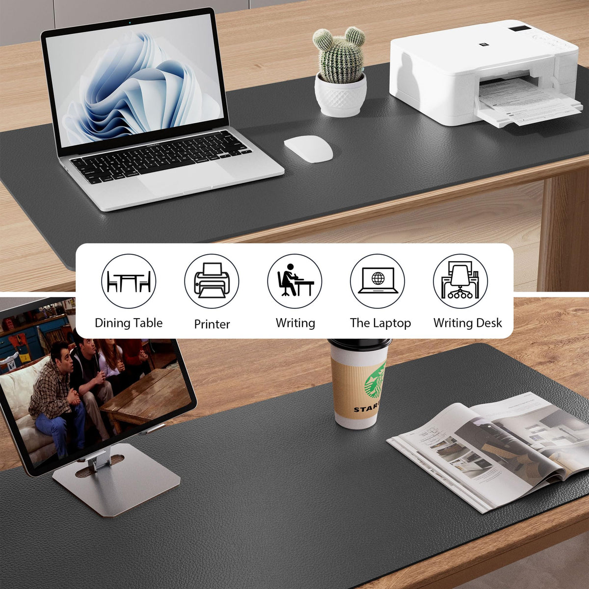 Leather Desk Pad Protector,Mouse Pad,Office Desk Mat, Non-Slip PU Leather Desk Blotter,Laptop Desk Pad,Waterproof Desk Writing Pad for Office and Home (Gray,31.5" x 15.7")
