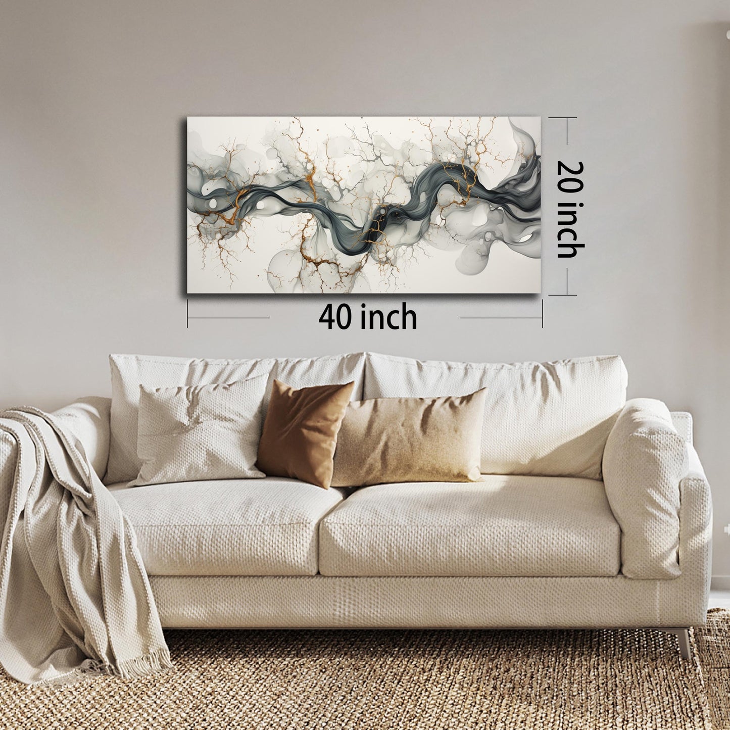 CPKATMT Abstract Wall Art for Living Room Black White and Gold Wall Decor for Office Modern Prints Wall Art for Bedroom Size 20 x 40 Inch