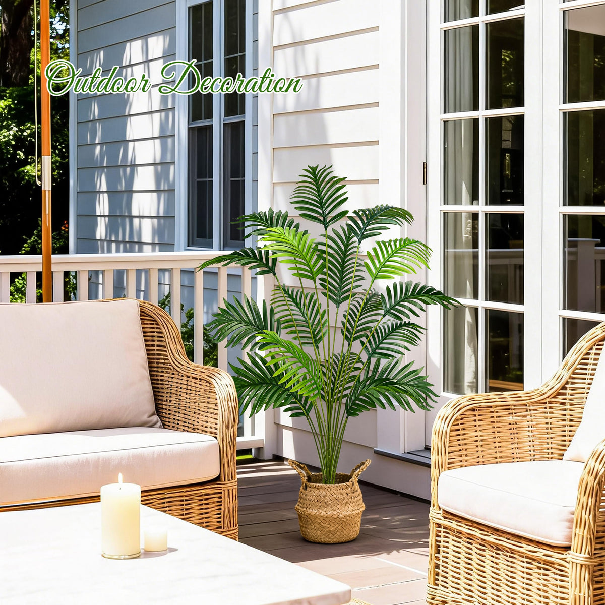 Der Rose 44" Fake Plants Artificial Palm Tree with Hand Woven Basket for Home Office Living Room Balcony Indoor Easy Assembly