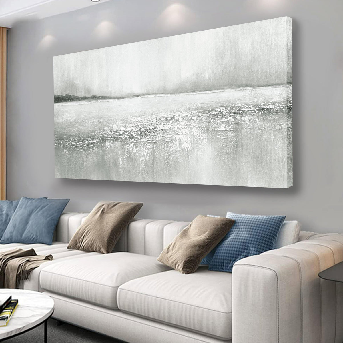Yuaxker Abstract Wall Decor Gray and White lake Wall Art Minimalist Canvas Painting Artwork for Living Room Bedroom Dining Room Office Home Decor 24x48 Inch