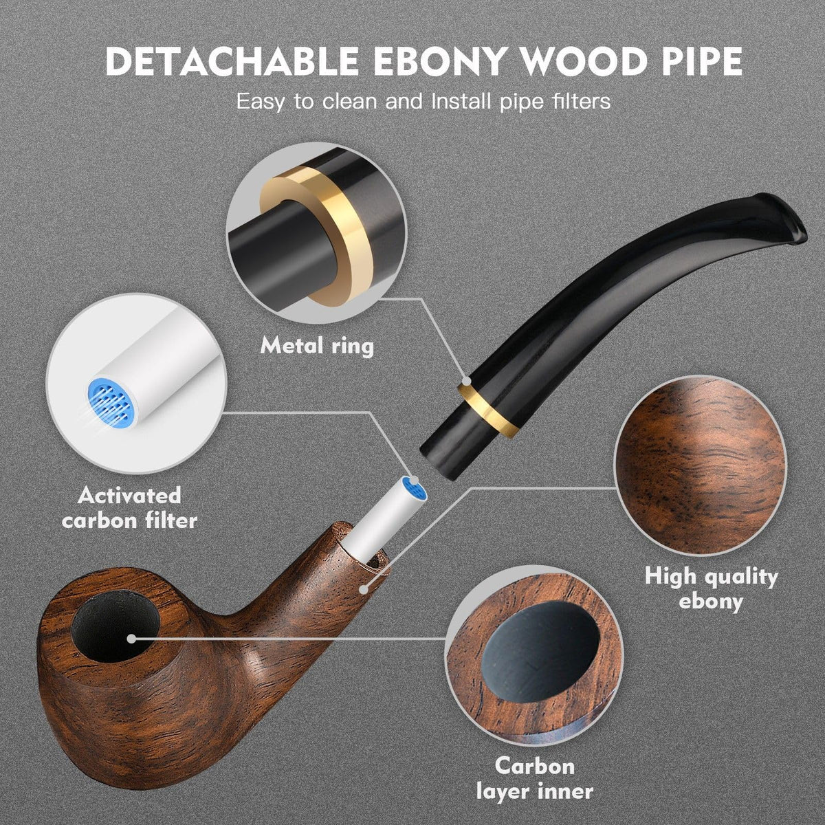 Scotte Handmade Pipe Set, Leather Pipe Pouch, Wood Pipe and Accessories (Scraper/Stand/Filter Element/Filter Ball/Small Bag/Box) (brown)