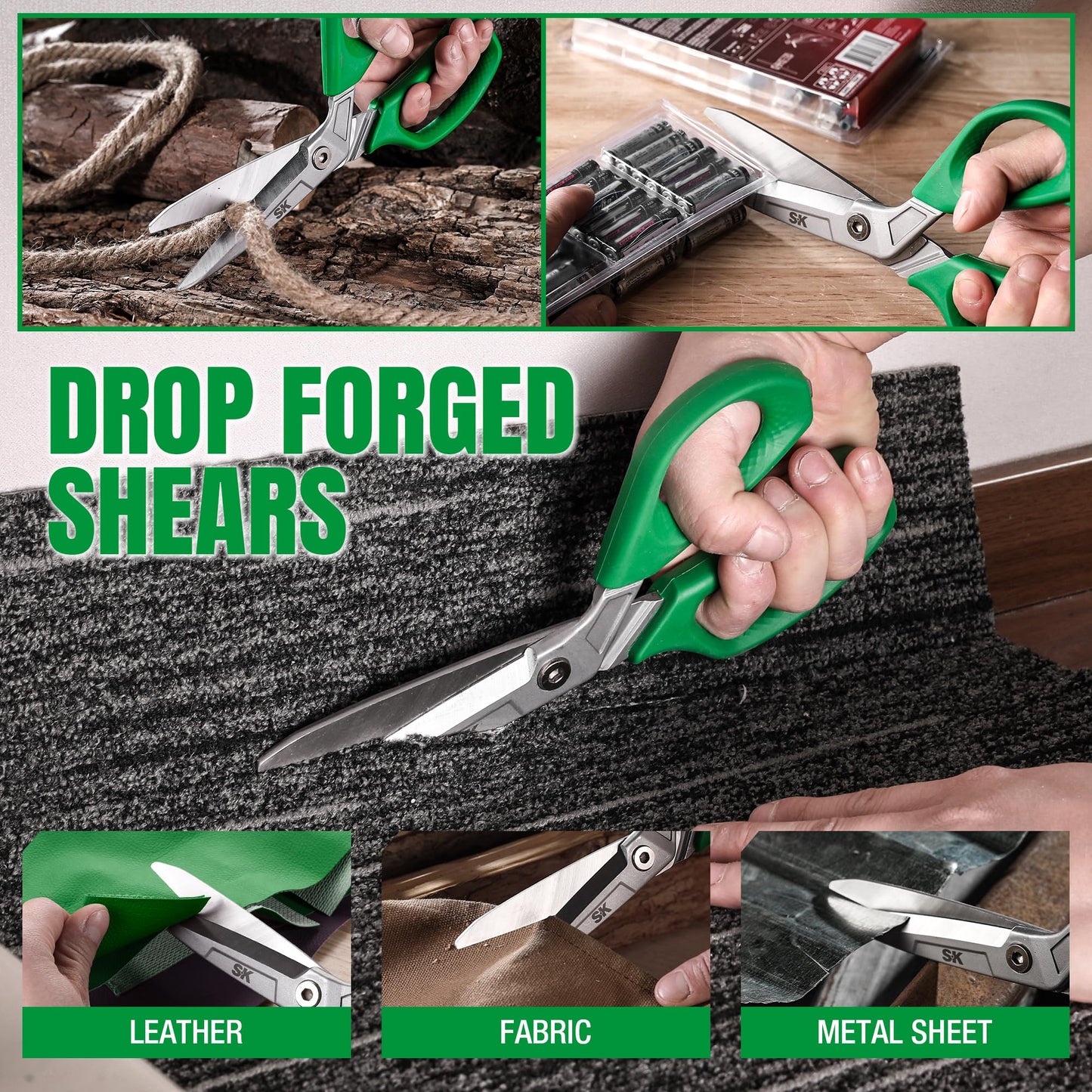 SK 10" Heavy Duty Scissors, All Purpose Shears, Premium CR-V Steel Construction, One Piece Drop Forged Blades, Ergonomic Handle for Comfortable Grip