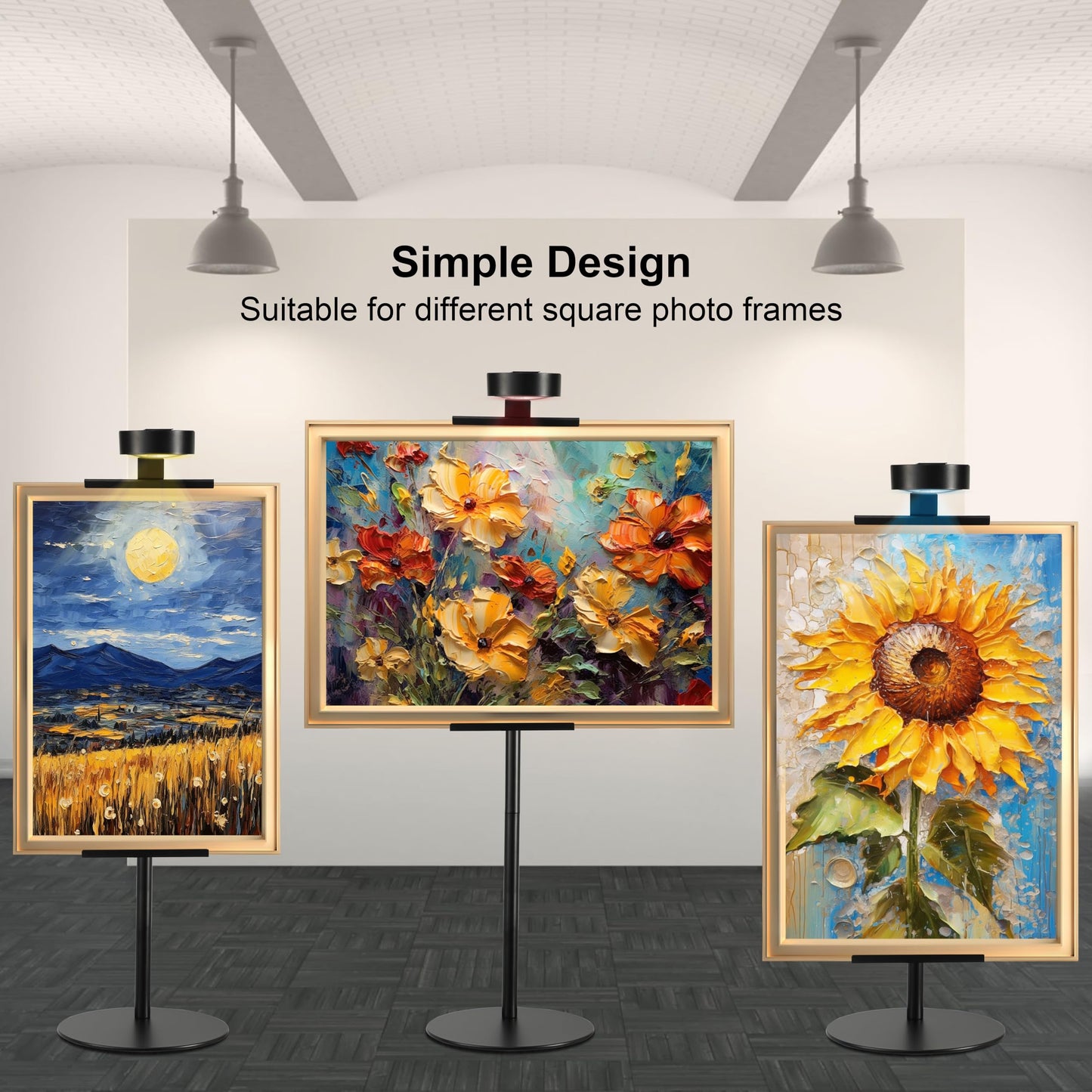 Adjustable Desktop Photo Frame Stand with Magnetic Wall Painting Light, Holds Picture Frames up to 30 Inch,with Rechargeable Battery,Metal Vertical Stand with 3 Color Temperature & 13RGB Poster Lights, for Displaying Picture Frames, Artworks (1 Pack,Black