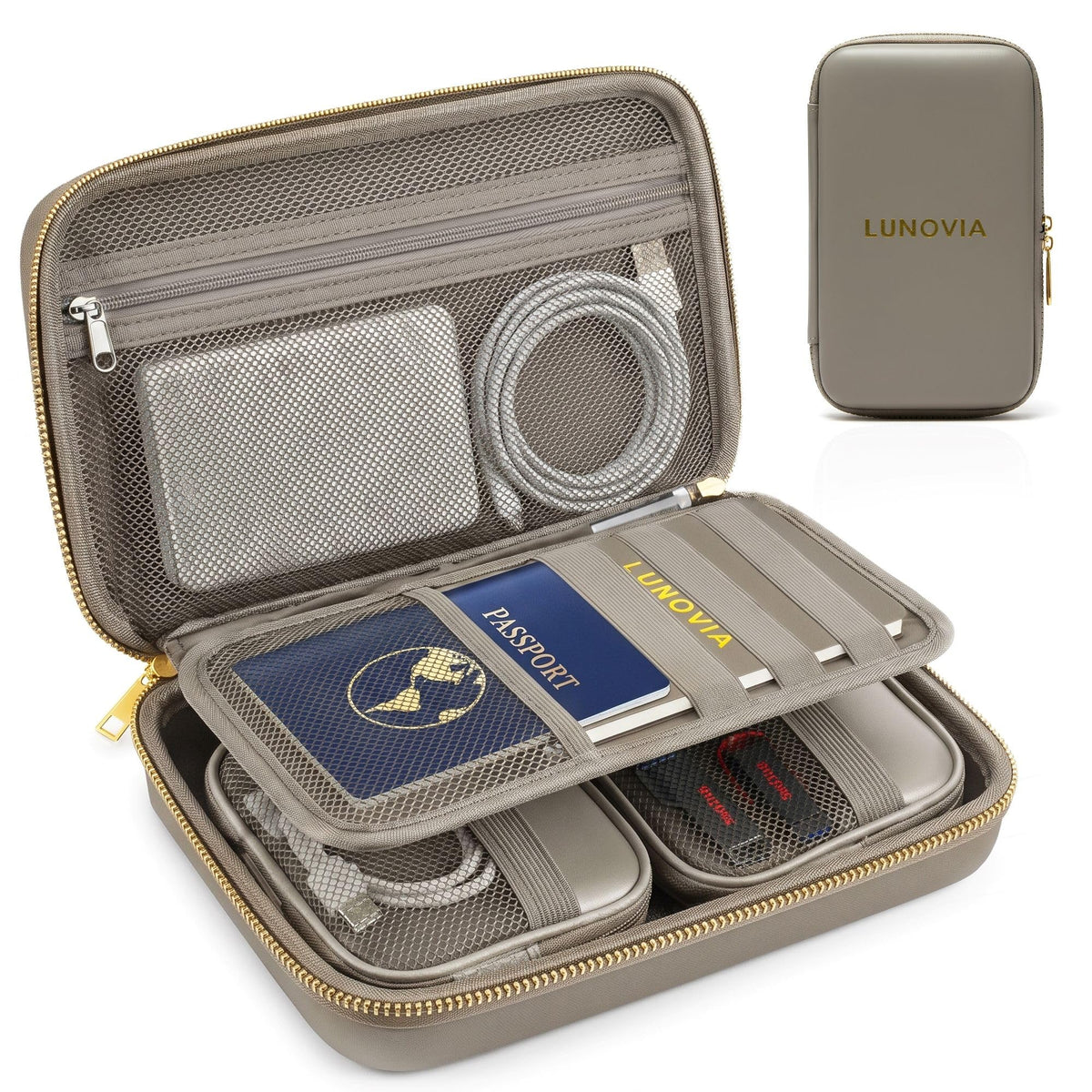 Lunovia Hard Shell Tech Organizer – Protective Travel Case for Cables, Chargers & Accessories | Mid-Size Electronics Organizer with Removable Pouches