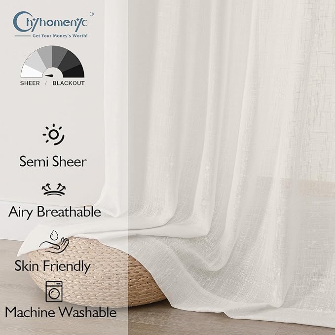 Chyhomenyc Ivory Semi Sheer Curtains 96 Inches Long 2 Panels