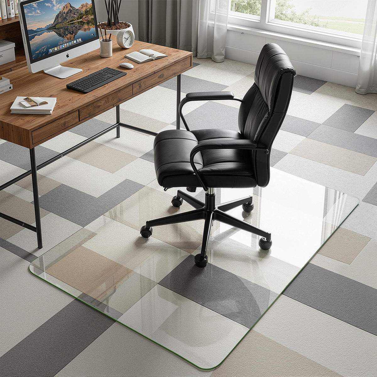Homsion 36"x48" Tempered Glass Office Chair Mat for Carpet & Hardwood Floor, 1/6" Thick Clear Floor Protector Desk Chair Mat with Rounded and Polished Edges
