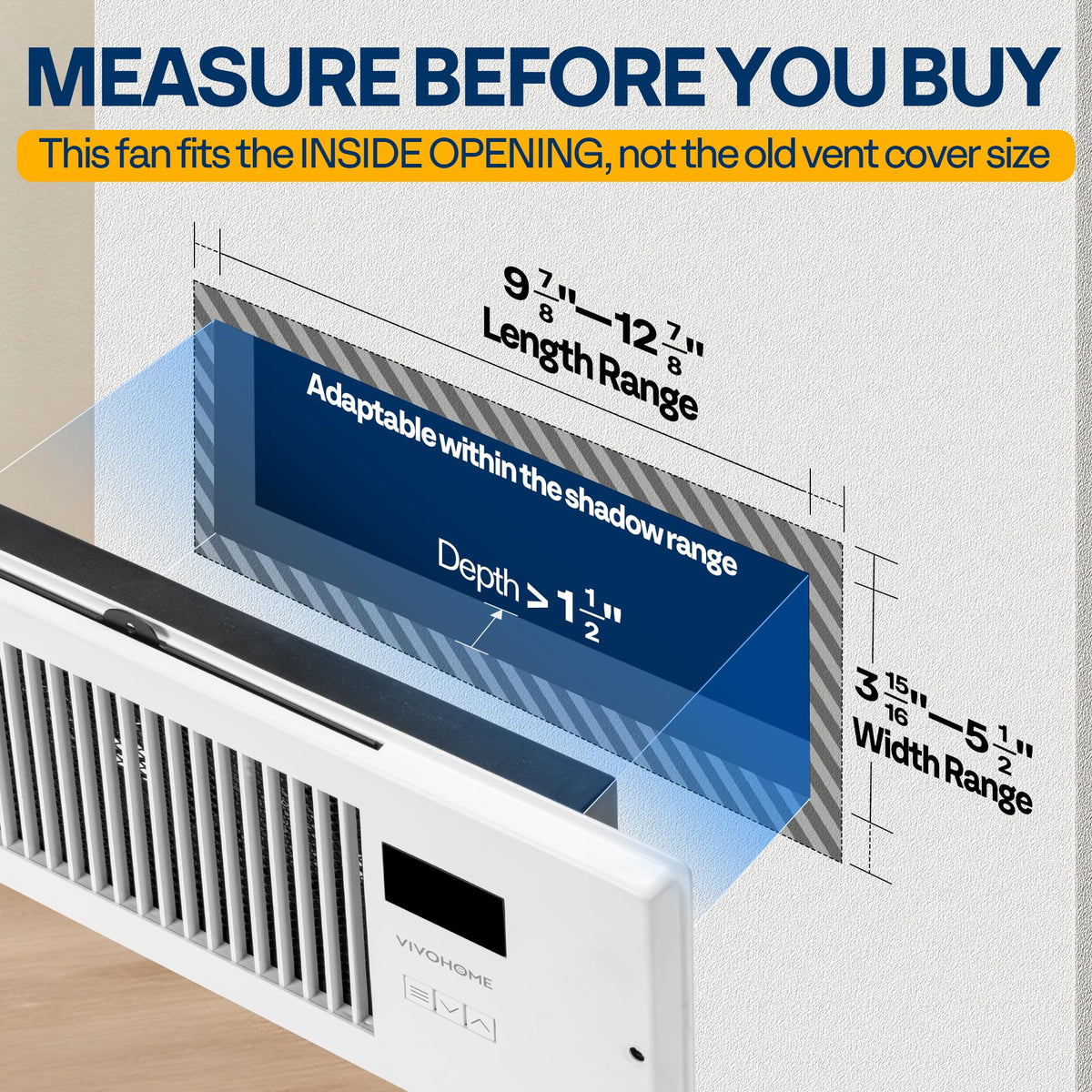 VIVOHOME Quiet Register Booster Fan with Opening 4" x 12" - Smart Thermostat, 10-Speed Control, Removable Dust-proof Mesh & Register Blocker, White
