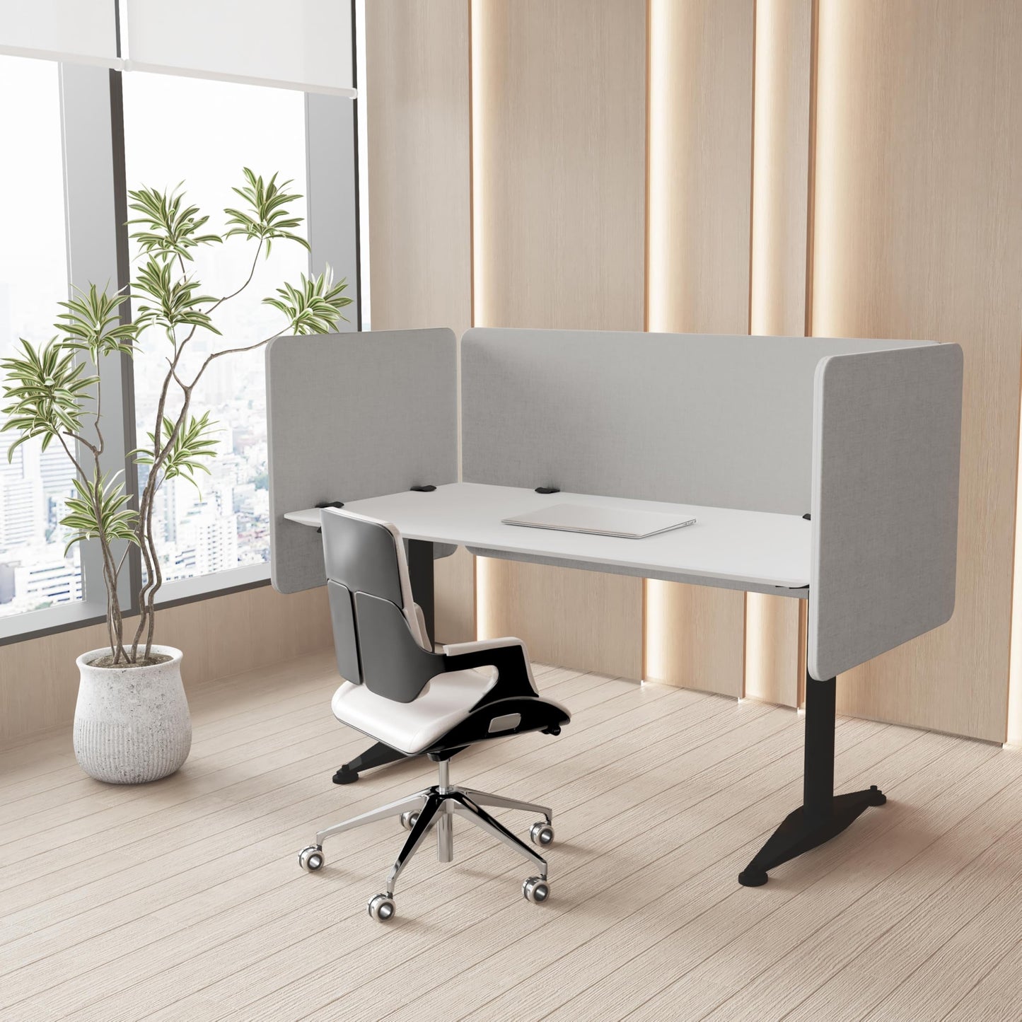 MORDEER 47.2 Inch Desk Divider Panels Set, Acoustic Divider Panel for Privacy, Fabric Wrapped Room Dividers for Office, Easy Assemble, Light Grey