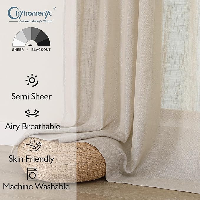 Chyhomenyc Semi Sheer Curtains 84 Inches Long 2 Panels Set, Light Filtering