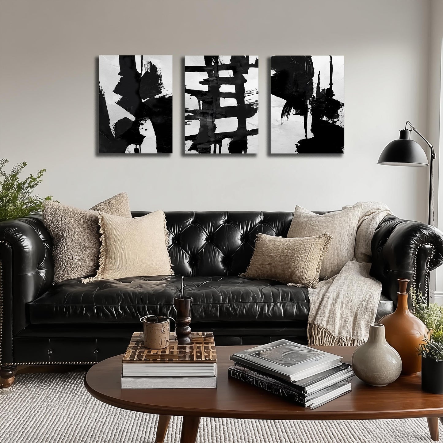 WVMAPTA Abstract Prints Wall Art for Living Room Black and White Pictures for Wall Office 3 Piece Canvas Wall Art for Bedroom Size 12 x 16 Inch