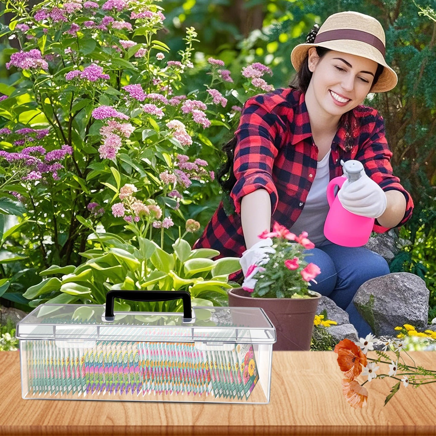 GRETJOB Seed Organizer Storage Box - 2 Pack Clear Plastic Seed Packet Keeper with Secure Lids (14x4.2x4.7in + 11.8x3.7x3.7in)