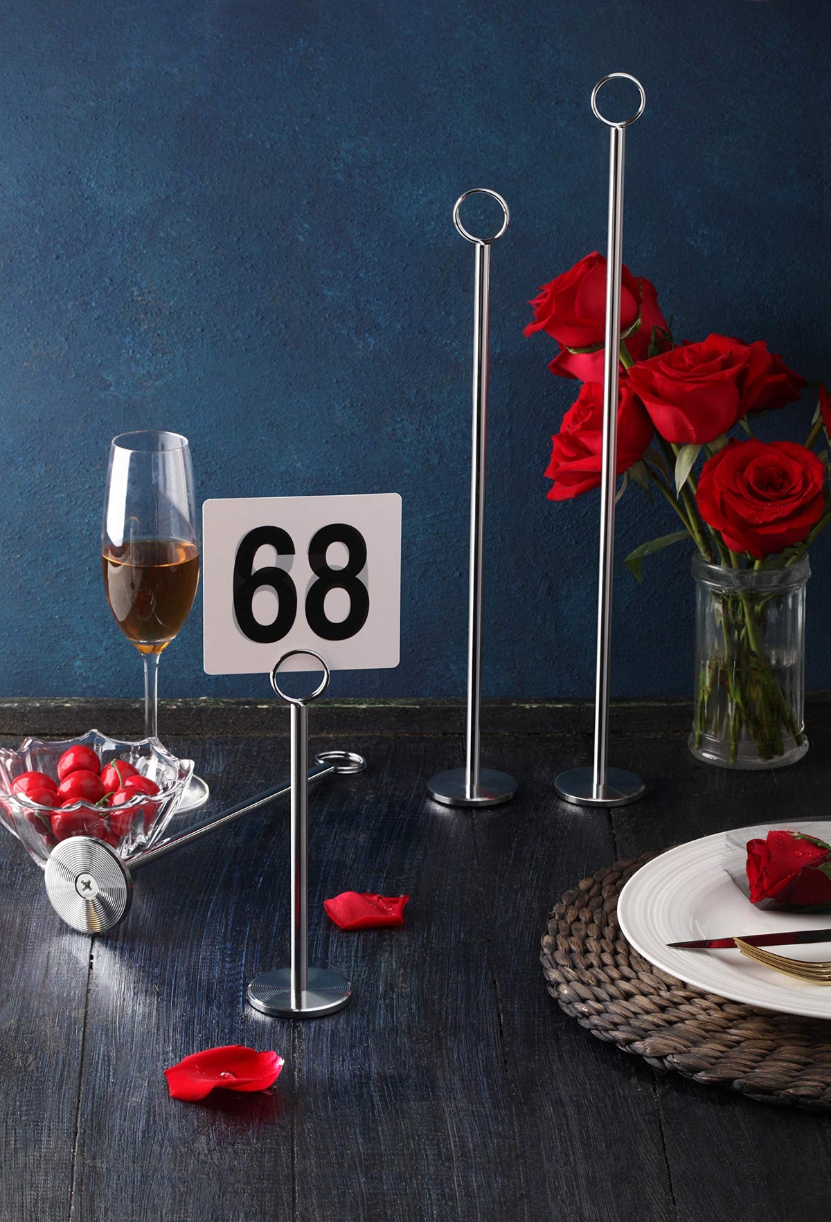 New Star Foodservice Ring-Clip Table Number Holder / Place Card Stand, 8 Inch, Silver, Set of 12