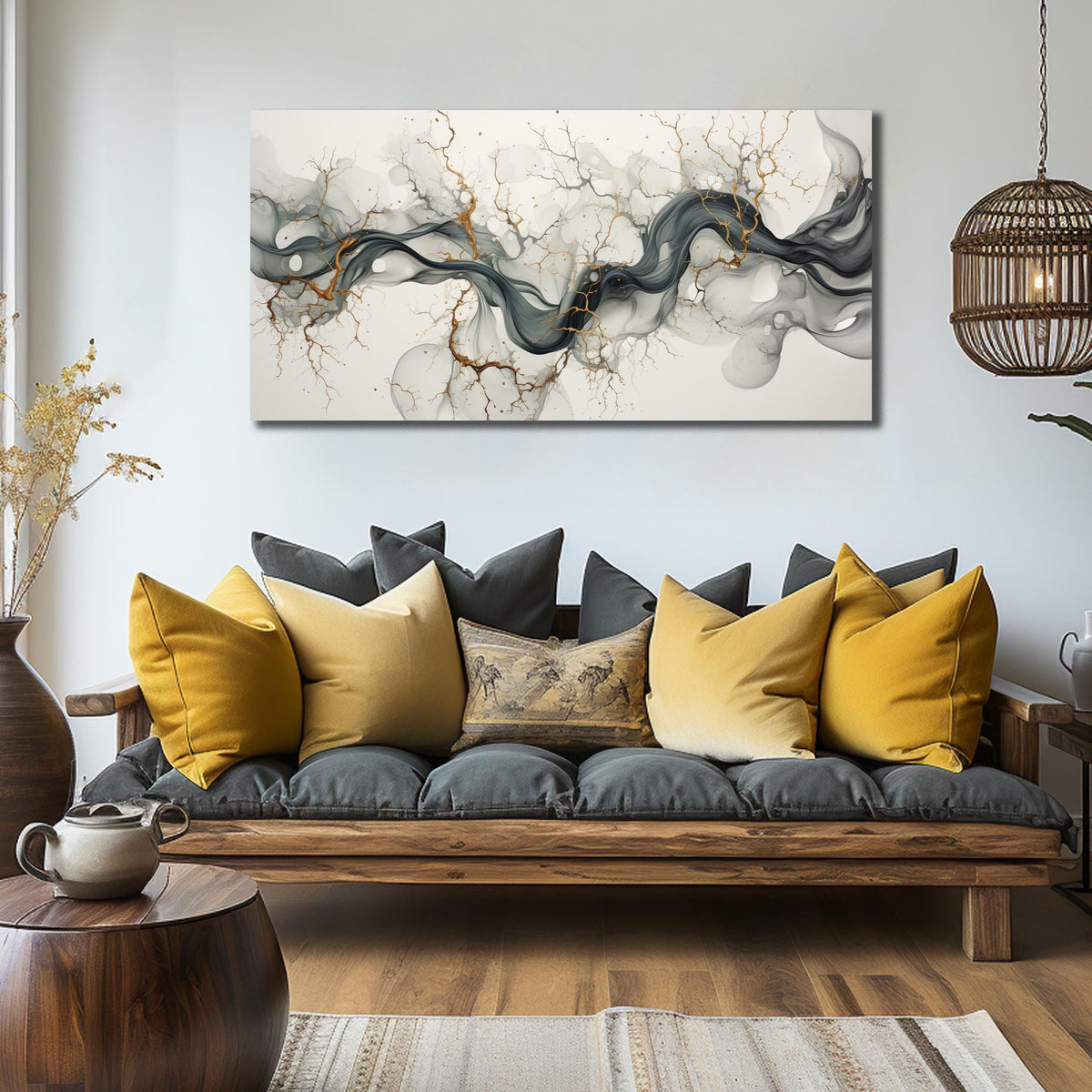 CPKATMT Abstract Wall Art for Living Room Black White and Gold Wall Decor for Office Modern Prints Wall Art for Bedroom Size 20 x 40 Inch