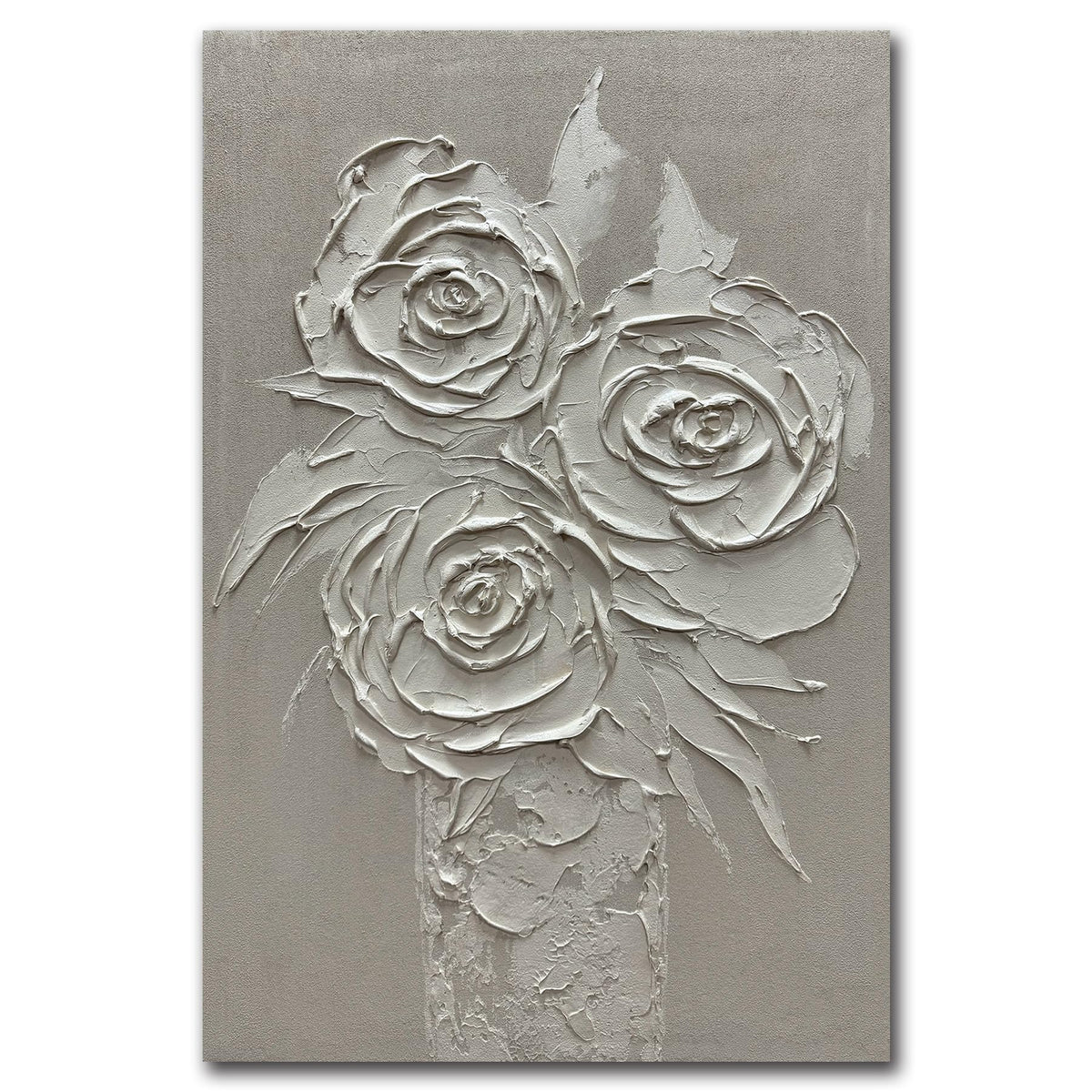 moshinart 24 x 36in Hand-Painted Oil Painting 3D Texture Black White Grey Modern Minimalist Black Abstract Wall Art, Home Office Wall Decoration White Rose