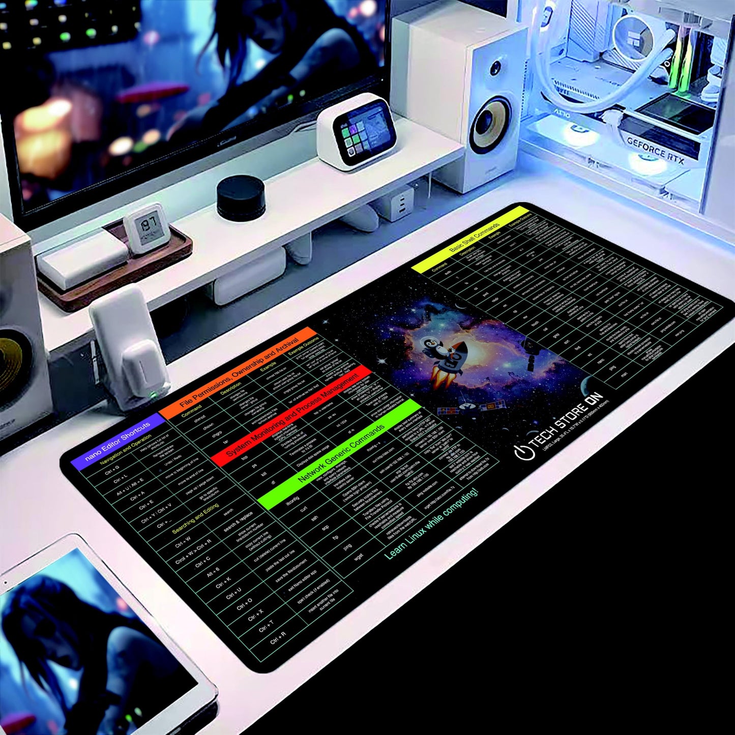 Linux Programmer Command XXL Mouse Pad – 900×400 mm Non-Slip Desk Mat with Essential Linux Commands & Examples for Coders, Sysadmins & IT Pros