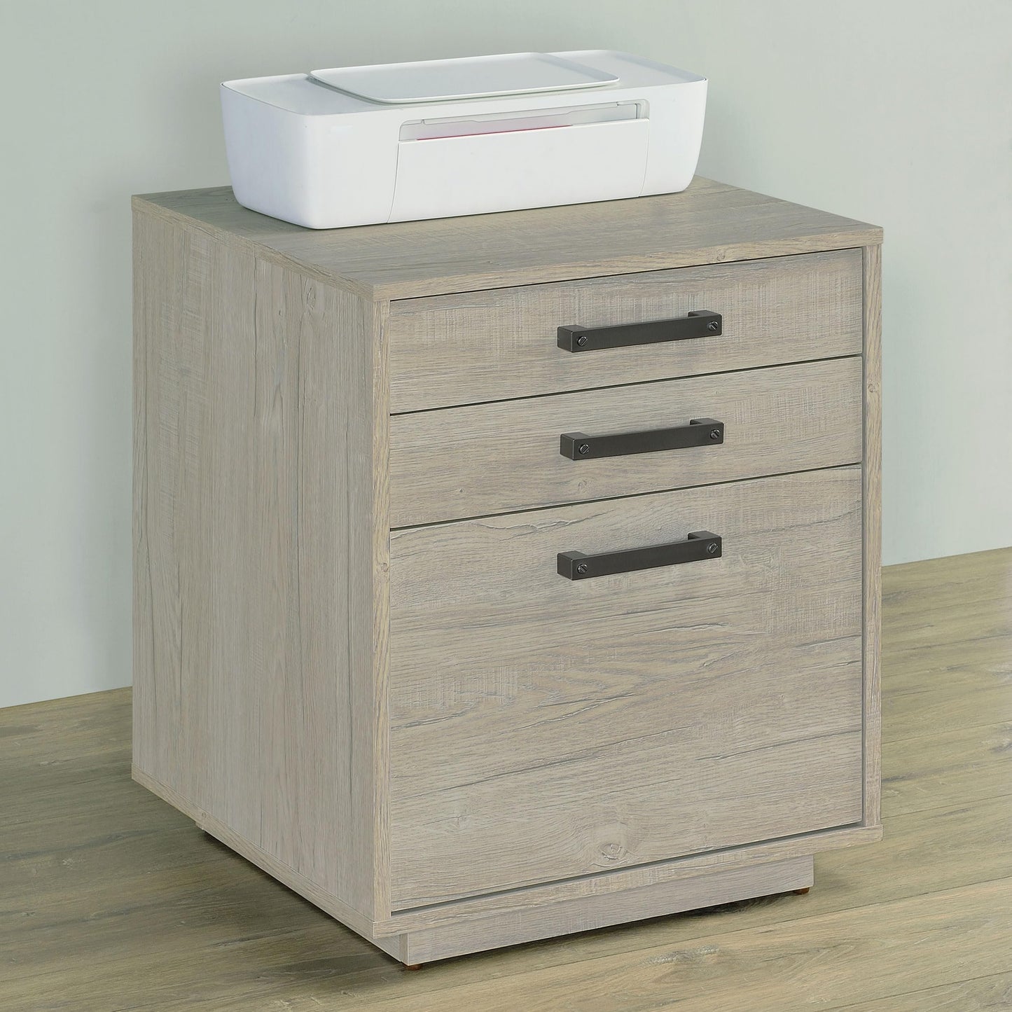 Coaster Home Furnishings - Loomis - Engineered Wood & Veneer - 3-Drawer Modern File Cabinet with Drawer Pulls and Euro Glides - Home Office - Whitewashed Gray - 805882