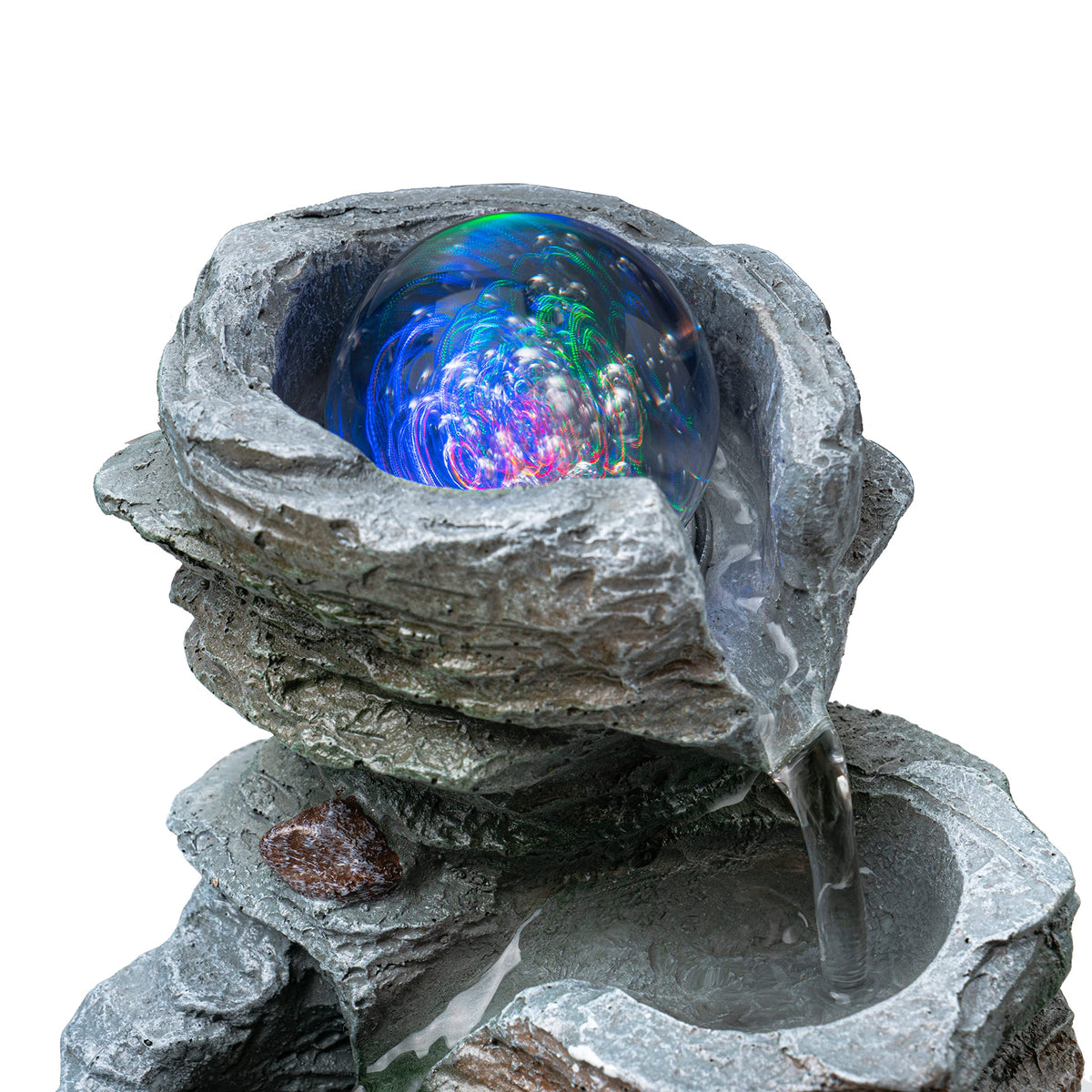 Father'sDen Tabletop Water Fountain-Indoor Waterfall-Desk Fountain-Audible Relaxing Waterfall Sounds from mini Water Feature with Inspiring LED Colors from Spinning Glass Ball