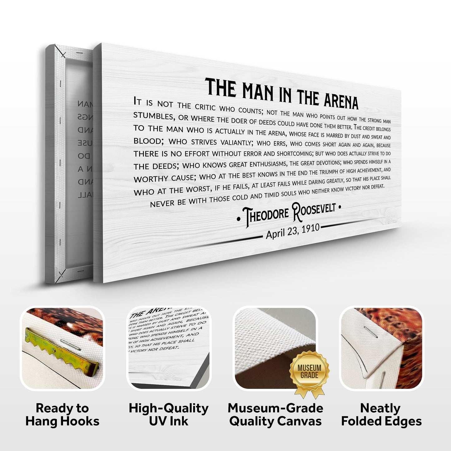 Tailored Canvases The Man In The Arena Sign - Large Canvas Wall Art Decor Motivational and Inspirational Poster for Office, Home, Bedroom, Living Room - Decoration, Pints by Theodore Roosevelt - 20x10in