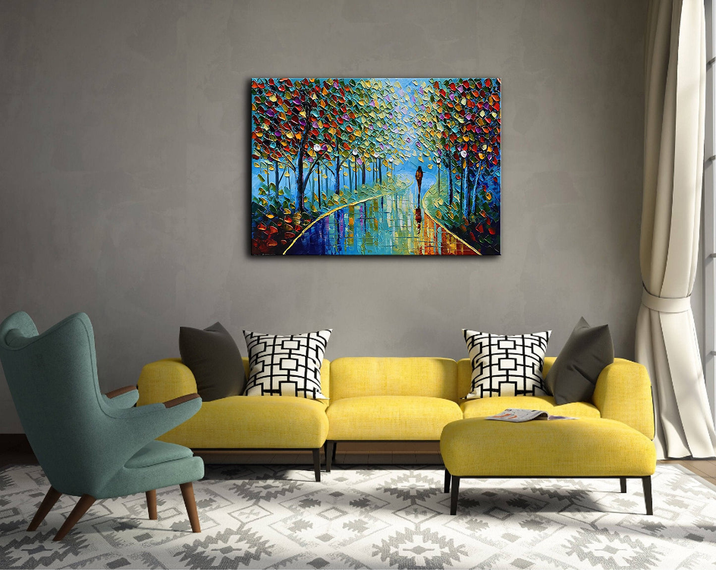 YaSheng Art -Landscape Oil Painting On Canvas Textured Tree Abstract Contemporary Art Wall Paintings Handmade painting Home Office Decorations Canvas Wall Art painting 24x36inch