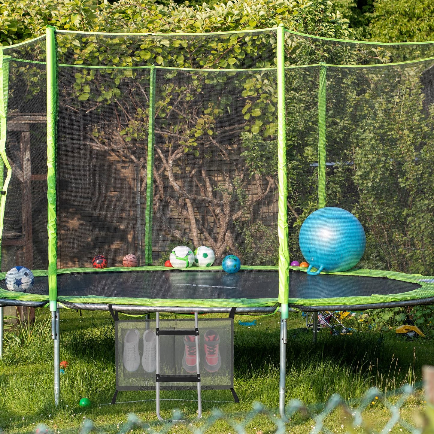 Gardenature Trampoline Ladder, 2 Steps with Wide Step, Trampoline Steps with Storage Bag, Trampoline Accessories for Kids,Silver