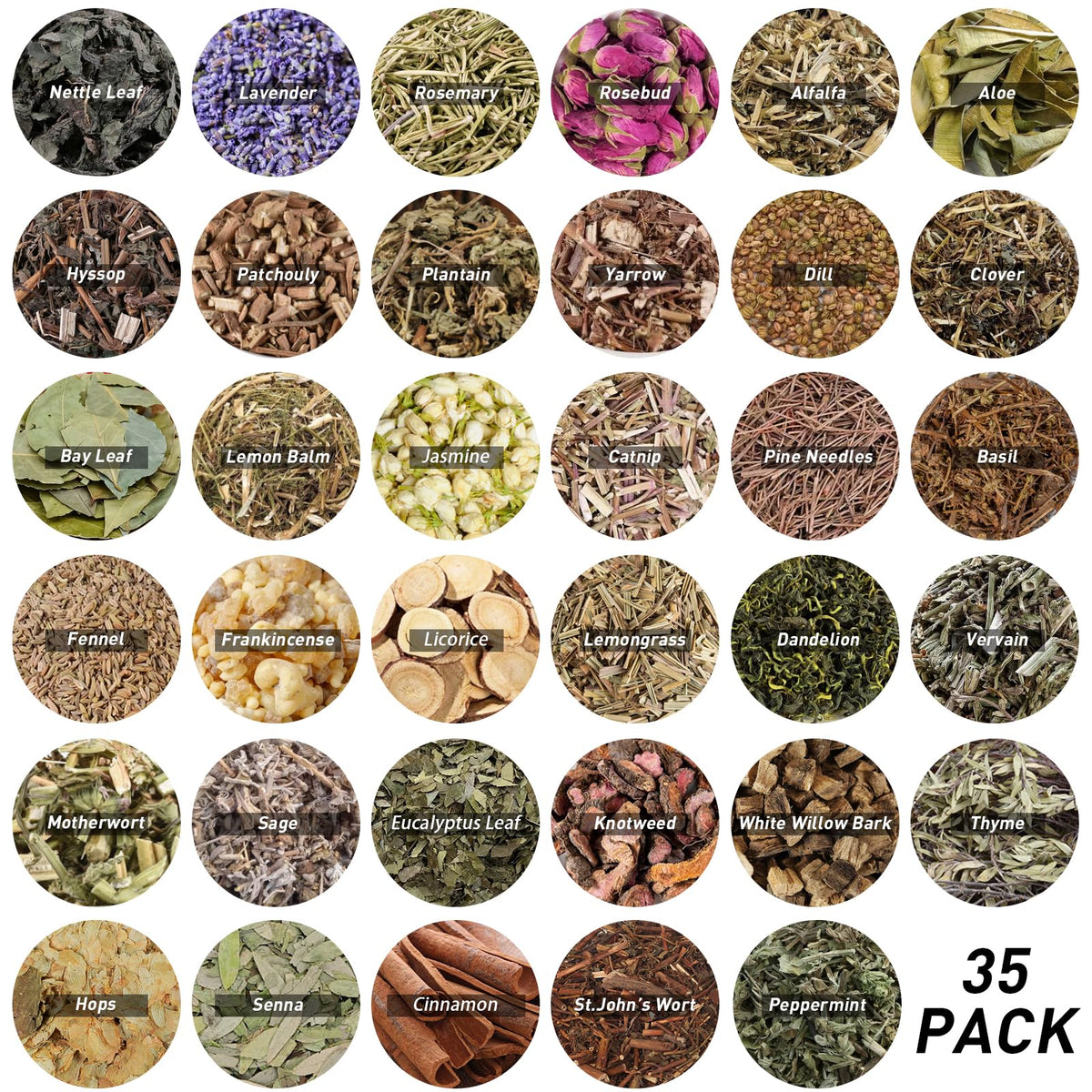 35Pcs Dried Herbs for Witchcraft Supplies, Dried Herb Kit for Witch Beginner, Wiccan, Wicca Altar Supplies, Magic Ritual and Spell, Candle and Soap Making, with Witchy Bell and More