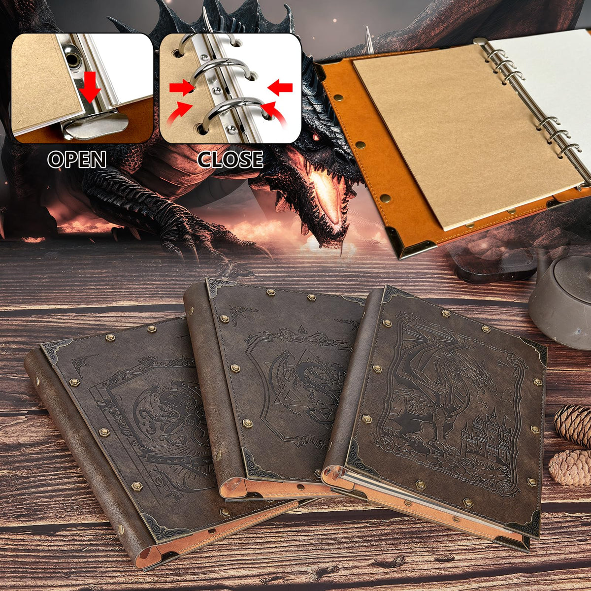 DUROTAN DND Notebook Journal Refillable Binder A5 400 Pages for Dungeons and Dragons Accessories D&D Gifts,Writing Notebook Gift for Men&Women