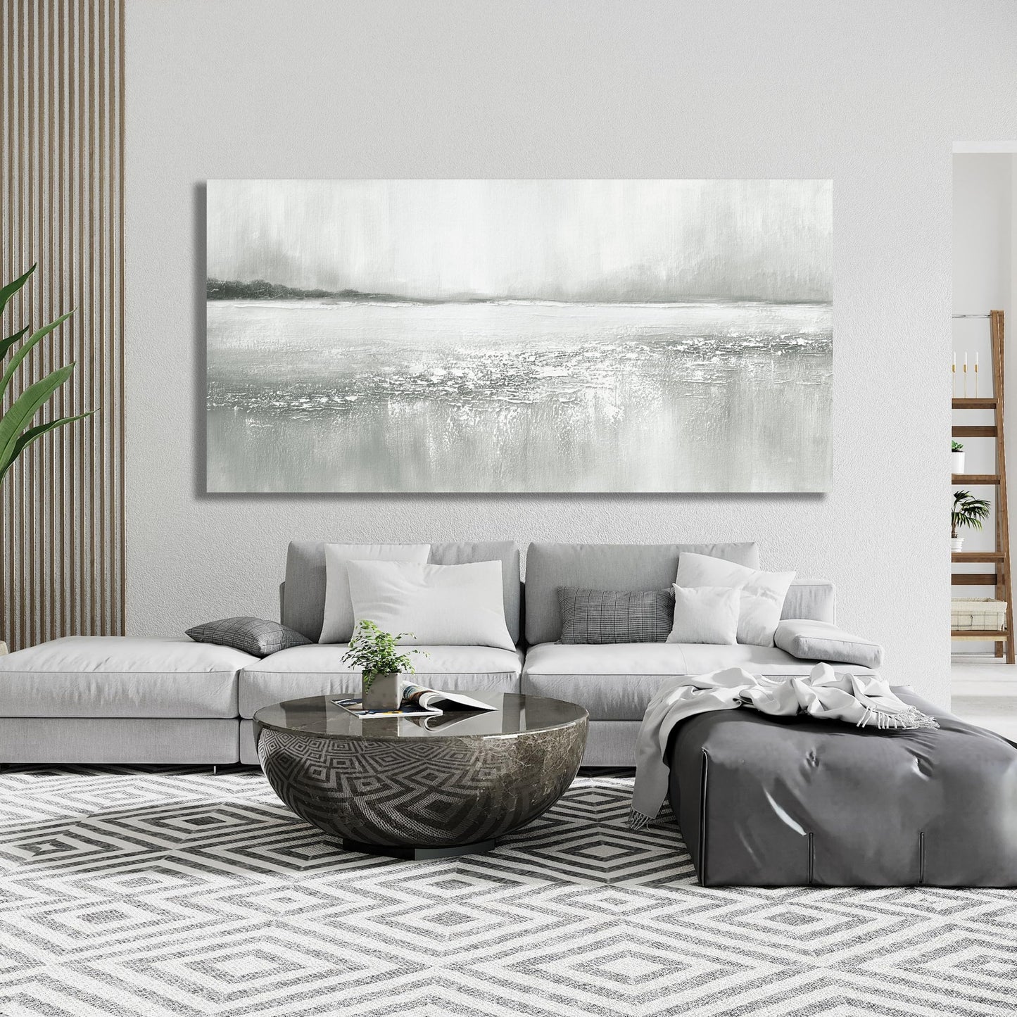 Yuaxker Abstract Wall Decor Gray and White lake Wall Art Minimalist Canvas Painting Artwork for Living Room Bedroom Dining Room Office Home Decor 24x48 Inch