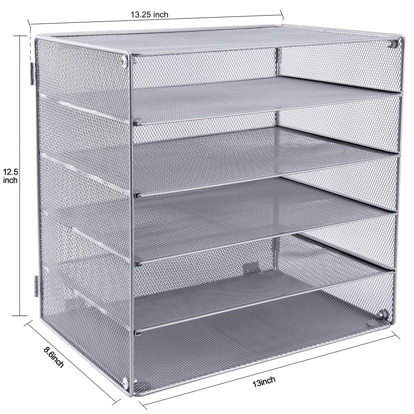 EASEPRES 5 Slot Mesh Desk Organizer Tray, File Paper Letter Folder Holder Desktop Paper Sorter Mail Organization Rack Storage Accessories, for Office Home School Classroom, Silver