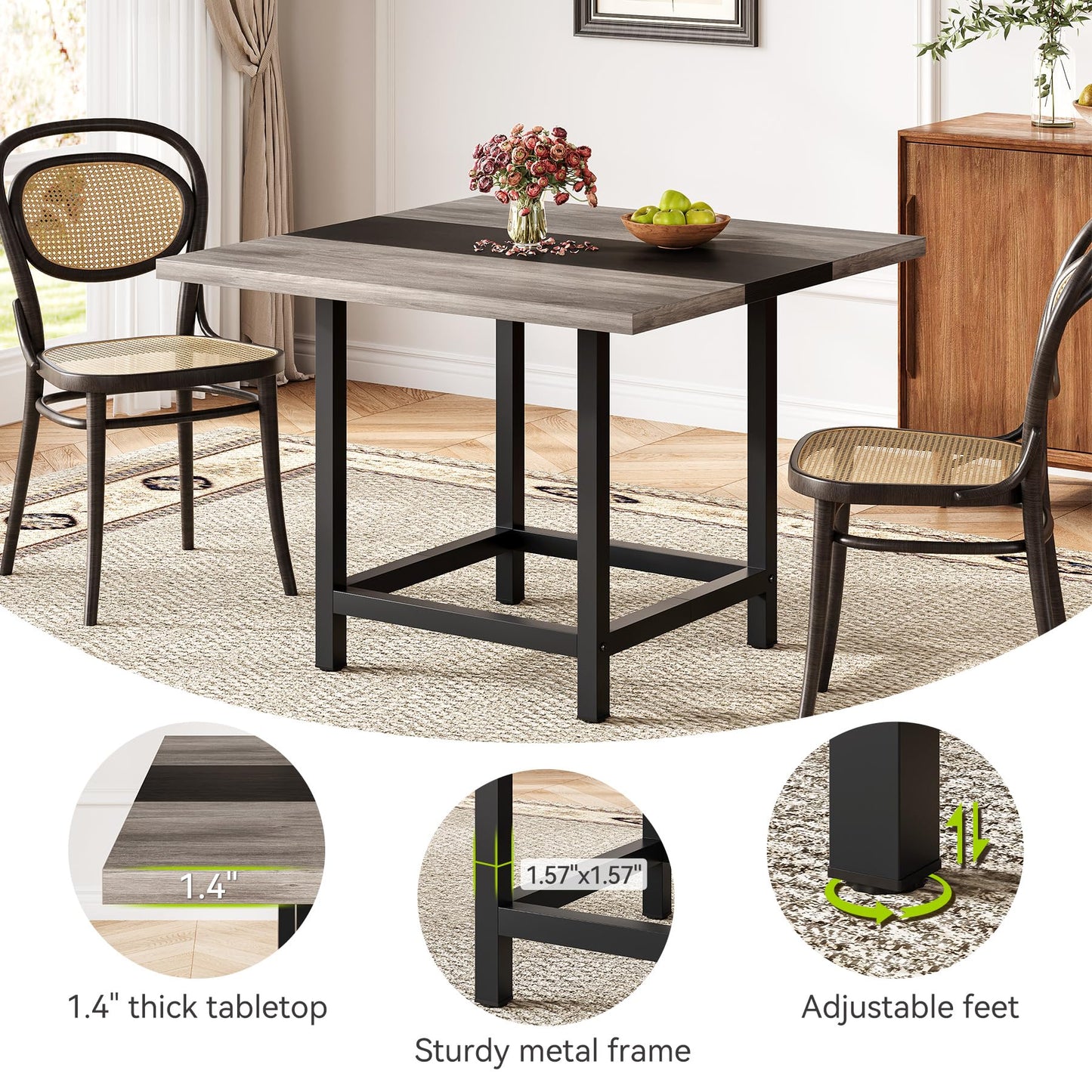 LITTLE TREE 39-Inch Square Small Conference Room Table for 4 People, Wood Computer Desk for Home Office, Small Space (Chair not Included)