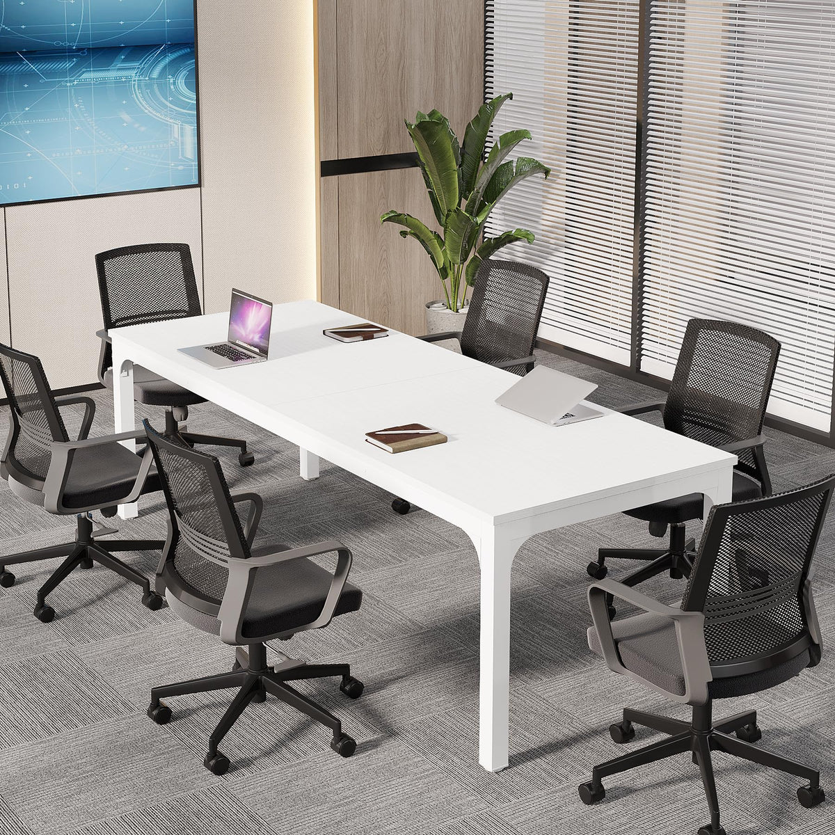 Tribesigns 6.5 FT Conference Room Table, 78.74" W x 27.56" D Large Office Conference Table, Modern Seminar Meeting Table Desk for Boardroom, Meeting Room (1, White)