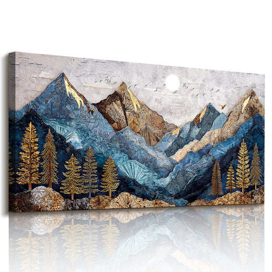 imjiayu Mountain Wall Art, Large Wall Decor, Landscape Wall Art, Modern Abstract Scenery Art, Rustic Picture Nature Prints, Blue and Gold Paintings for Living Room Bedroom Kitchen Home Office 20"x40"