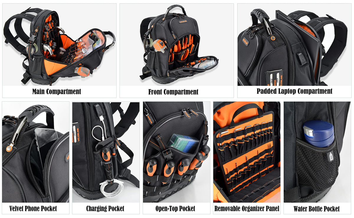 WELKINLAND 77-Pockets Electricians Tool Backpack, Tool Backpack For Men, HVAC Tools Bag Backpacks, Tools Backpacks For Construction