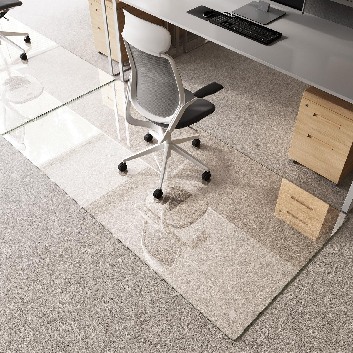 InfiniGlass Tempered Glass Chair Mat 80"x40" – Ultra-Clear Office Chair Mat for Hardwood Floors & Low-Pile Carpets – Heavy-Duty 0.2" Scratch-Resistant Surface with Non-Slip Pads – Supports 1,000 lbs