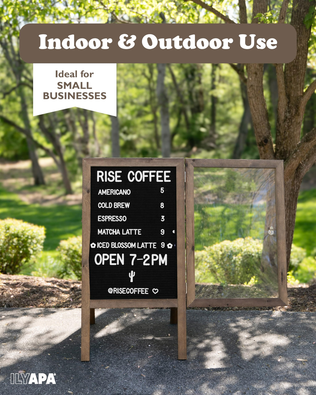 Ilyapa A Frame Sandwich Board Signs Outdoor Chalkboard & Felt Letter Board Sign with Changeable Letters - Wooden 36 x 20 in. Double Sided Magnetic Chalk Board & Letterboard for Sidewalk Advertising