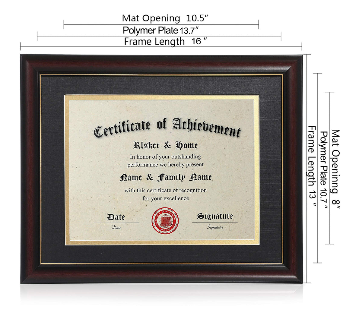 ELSKER&HOME 8.5x11 Diploma Frames with Mat, Classic Cherry Wood, 8.5x11 or 11x14 Inch - Double Matte Black with Gold Rim
