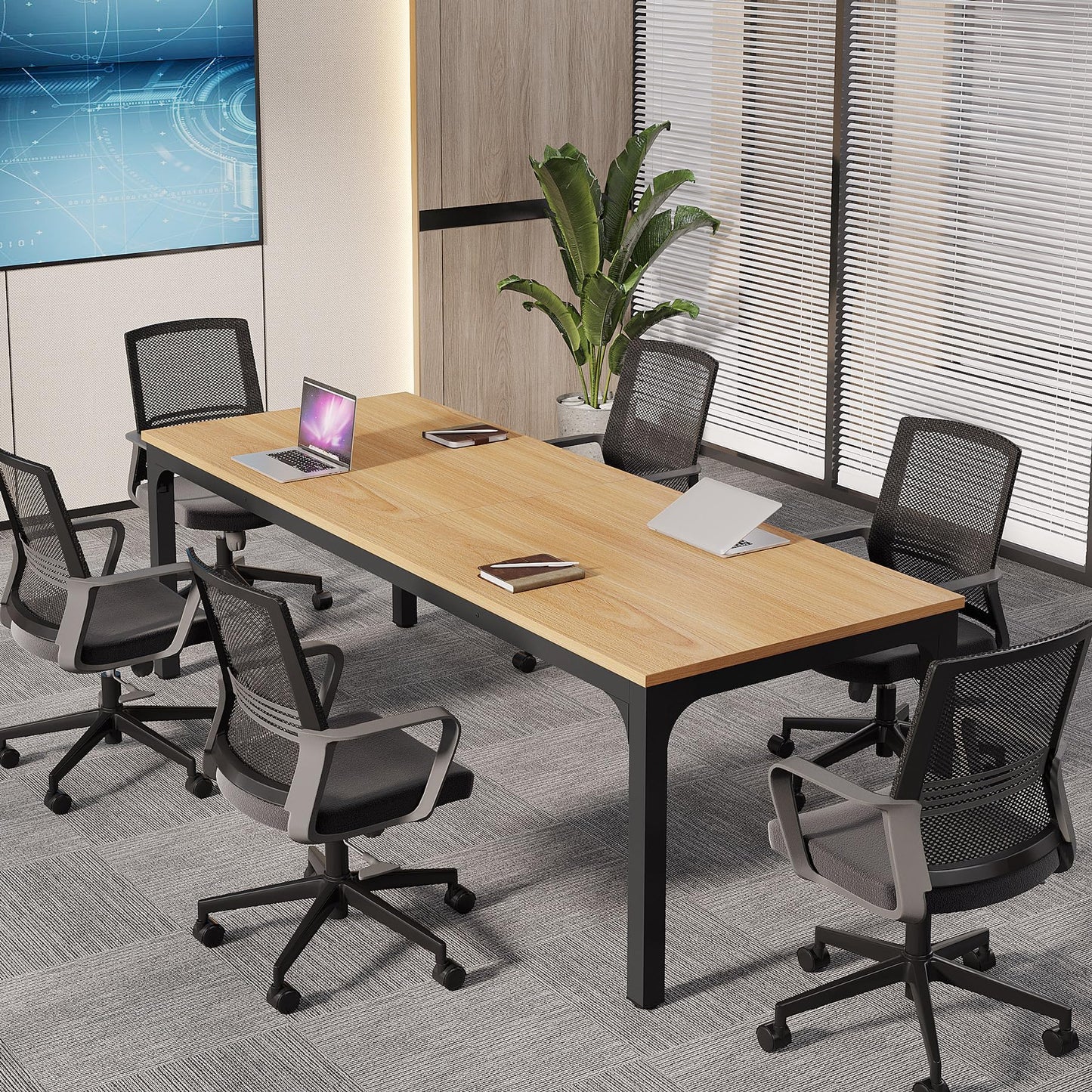 Tribesigns 6.5 FT Conference Room Table, 78.74" W x 27.56" D Large Office Conference Table, Modern Seminar Meeting Table Desk for Boardroom, Meeting Room (1, Natural)
