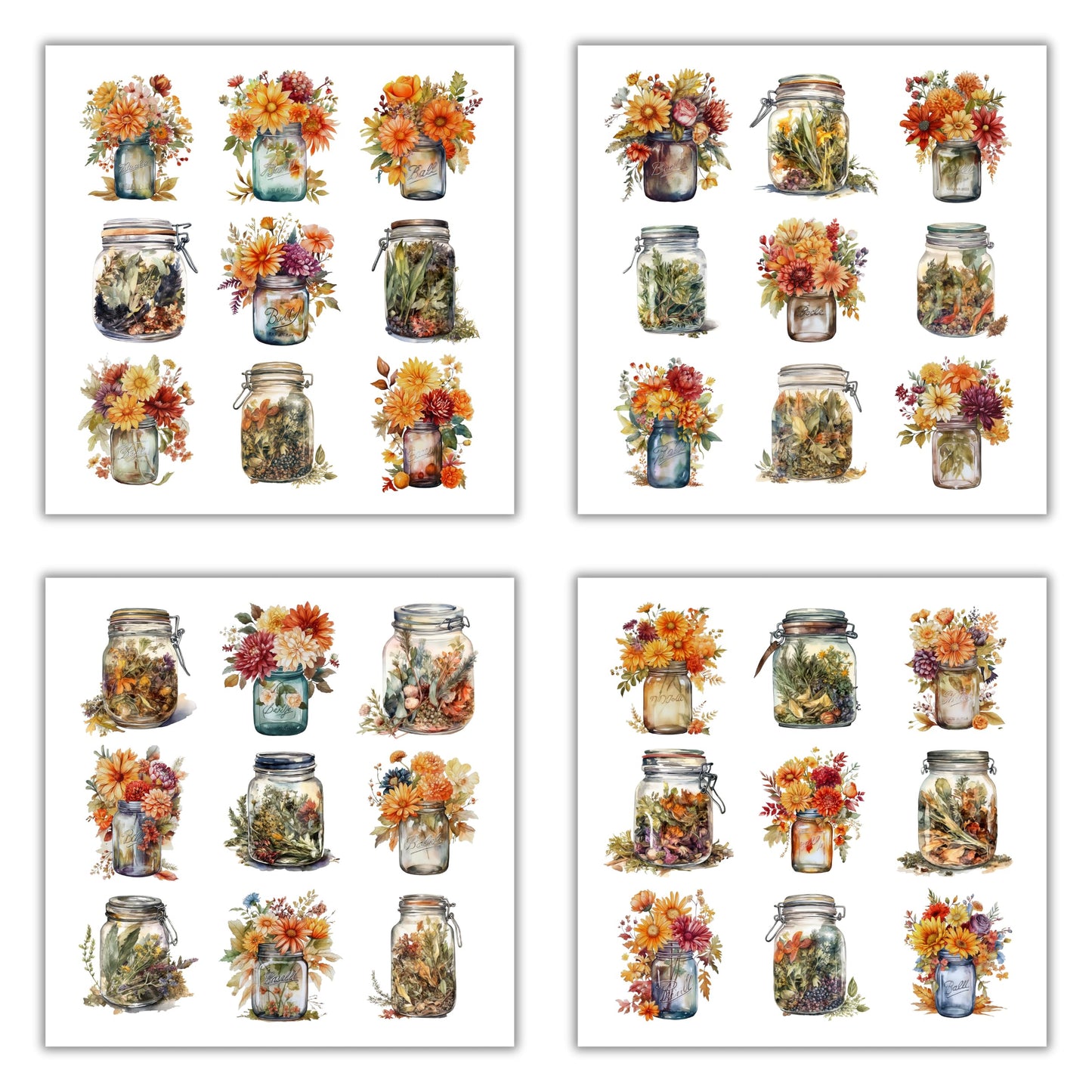 XERE 144 Pcs Mason Jar Four Seasons Sticker Book for Journaling Notebooks, Sketchbook, Bookmark Making, Junk Journal, Budget Planner, Scrapbook Art Supplies Stickers